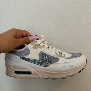 Swarovski crystal Nike Air Max 90 White and Gray Womens Sneakers